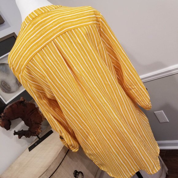 Wishful Park Brand Top Blouse Mustard Yellow White Stripes Size Large - Picture 6 of 12